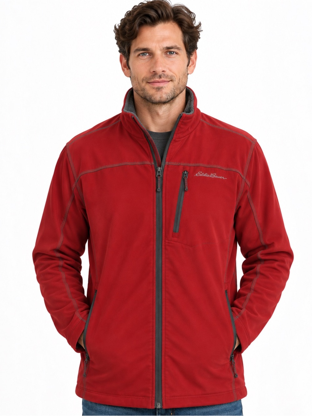 Eddie Bauer Men’s Large Tall Fleece-Lined Full Zip Jacket | Rust Red